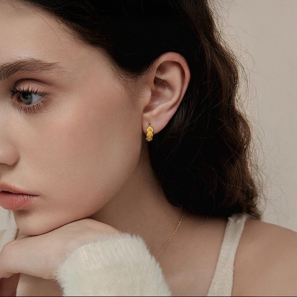 Tulle Textured Gold Woven Sparkle Huggie Hoops
